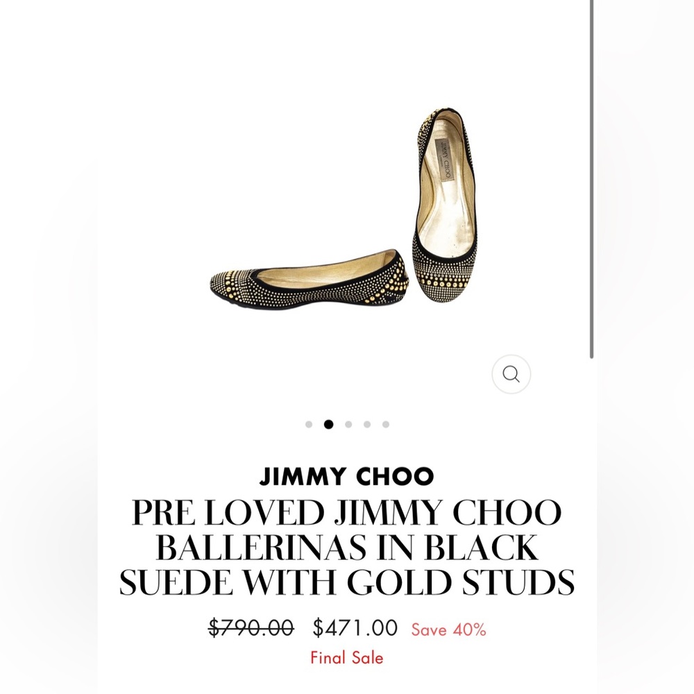 JIMMY CHOO BALLERINAS IN BLACK
SUEDE WITH GOLD STUDS - Picture 4 of 11